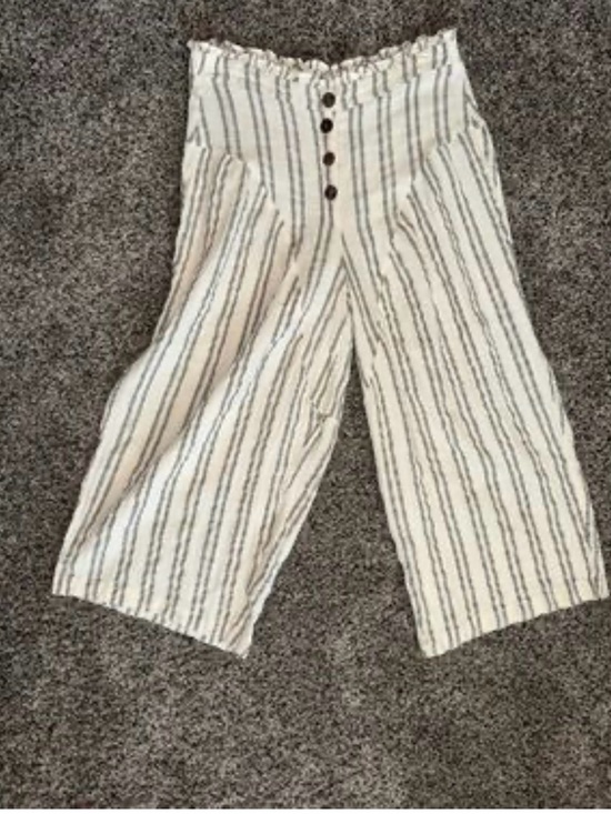 Free People Pants - Free People Striped Cream & Black Linen-Textured Pants